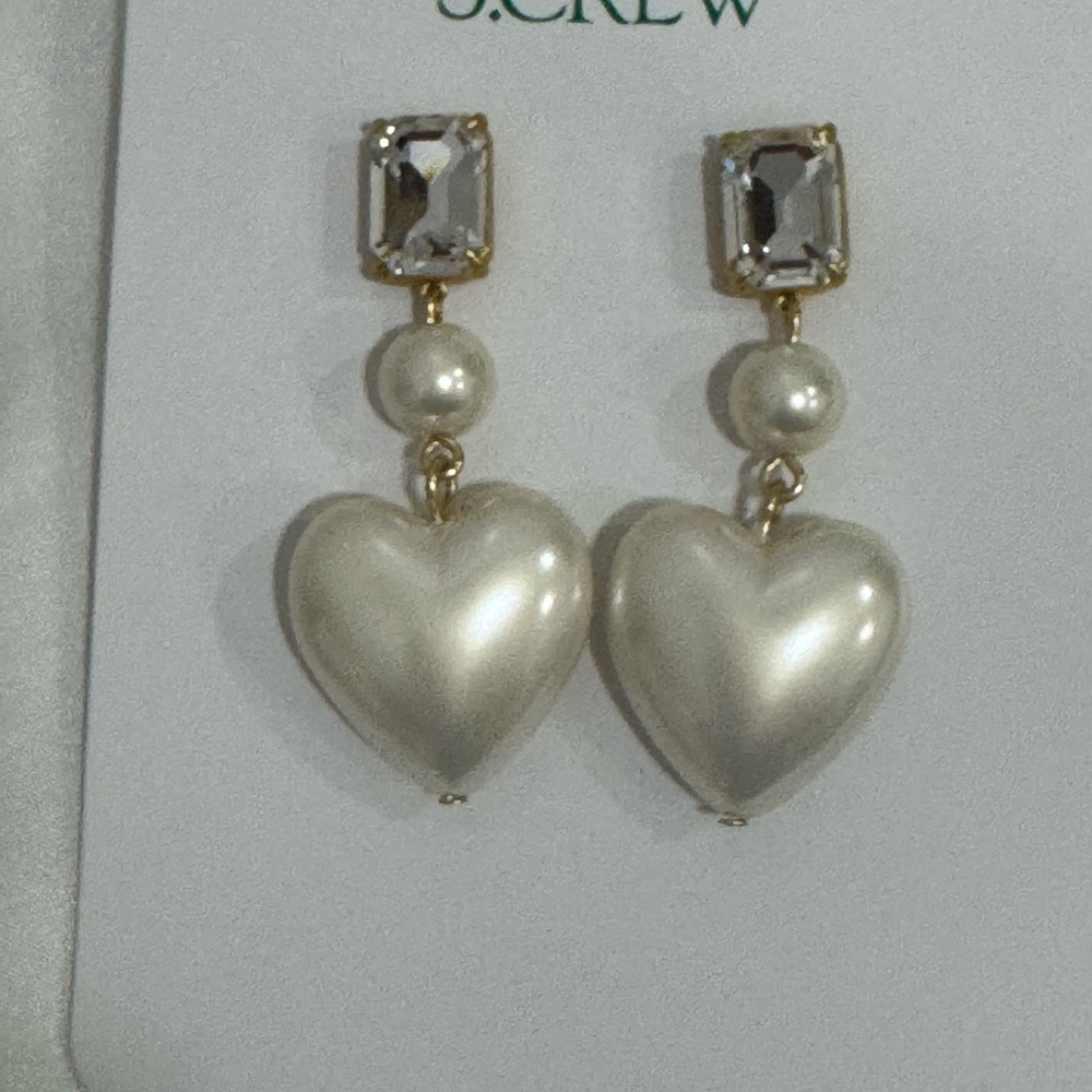 J. Crew Crystal-and-Pearl Heart Drop Earrings - Picture 6 of 13